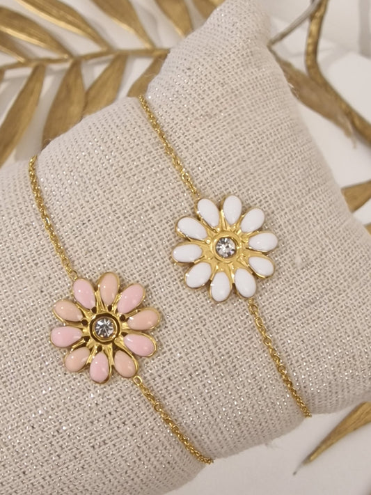 BRACELET MARGUERITE ACIER OR .