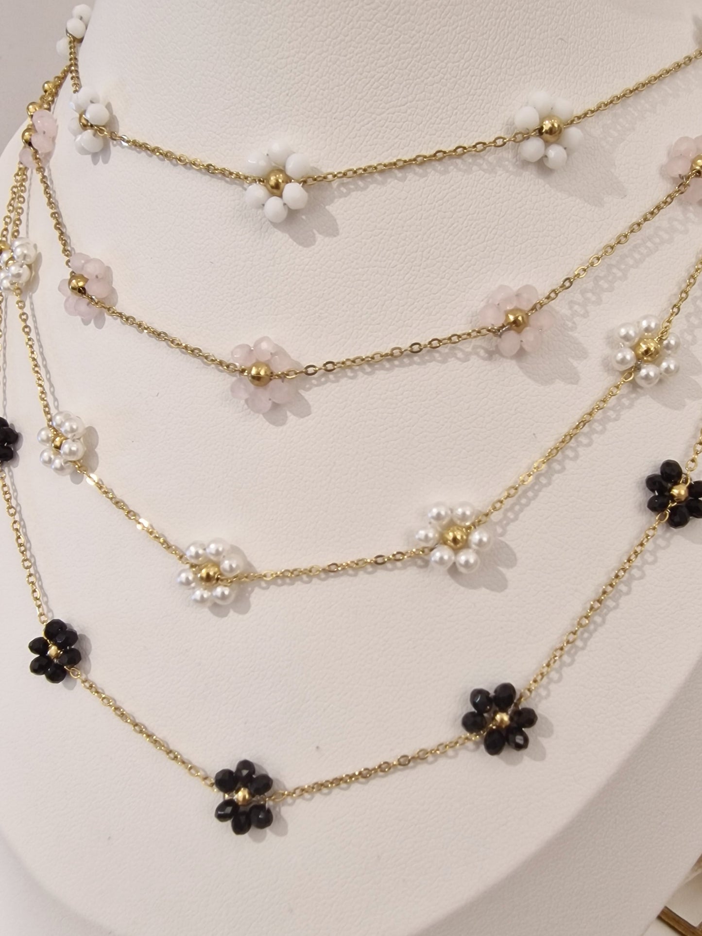 COLLIER FLEUR ACIER OR
