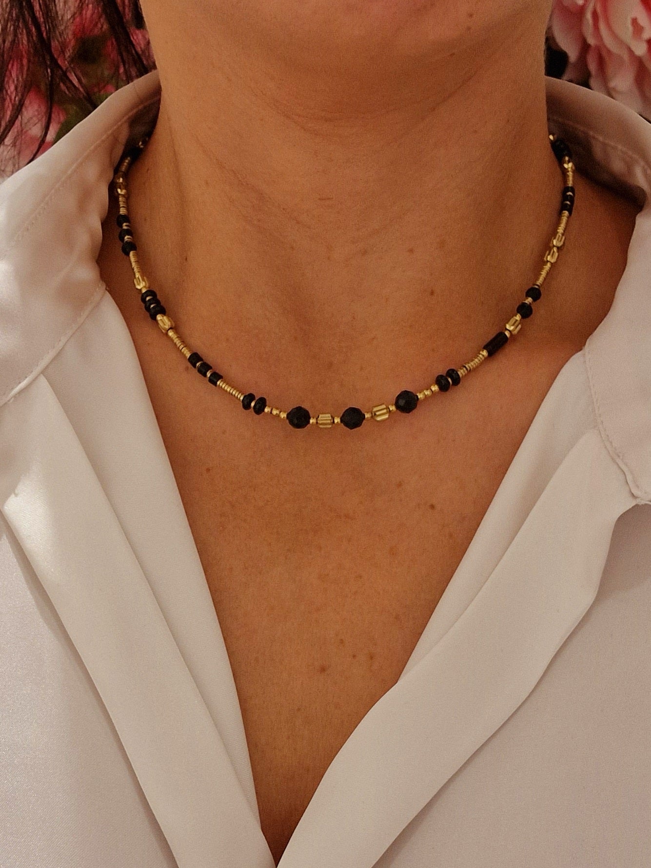 COLLIER ELLYN PIERRE ONYX ACIER OR