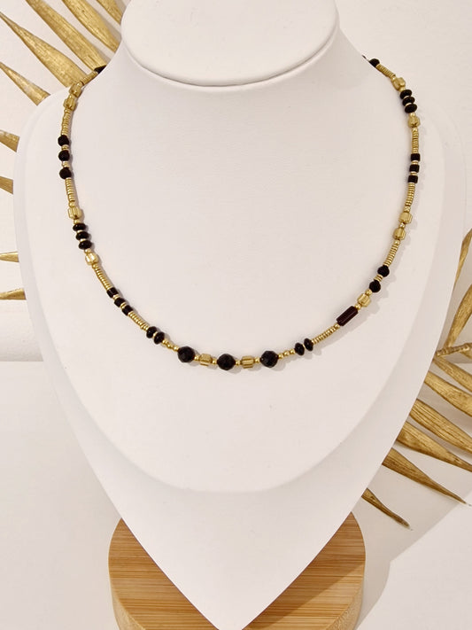 COLLIER ELLYN PIERRE ONYX ACIER OR