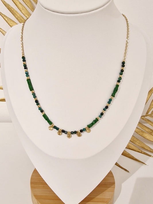 COLLIER KAMILLE PIERRE AVENTURINE ACIER OR