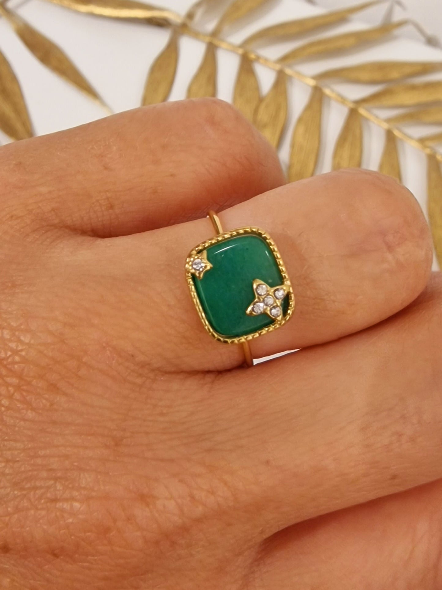 BAGUE GARANCE ACIER OR ET VERT