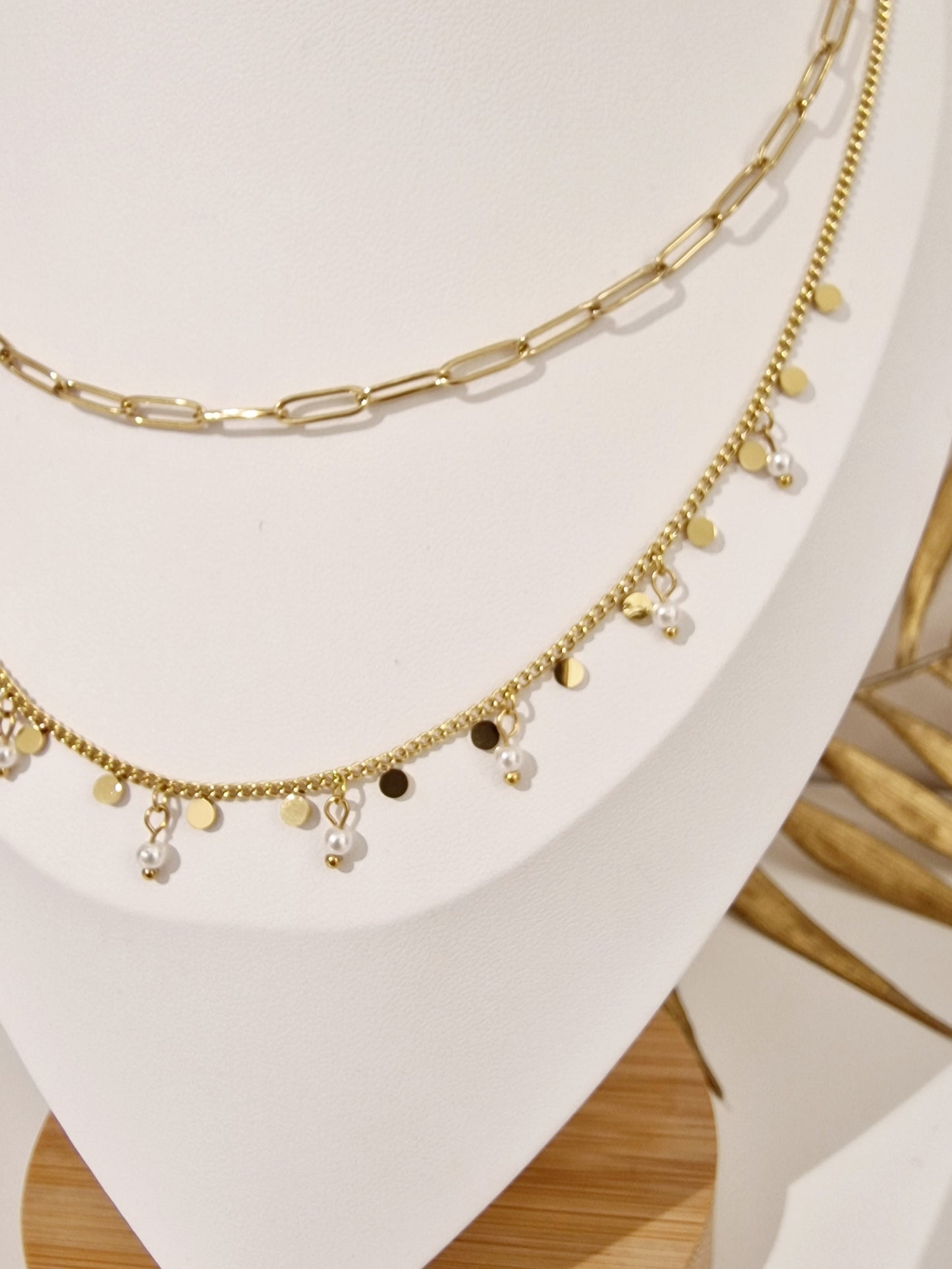 COLLIER 2 EN UN LUCILE ACIER OR PERLE D'EAU DOUCE