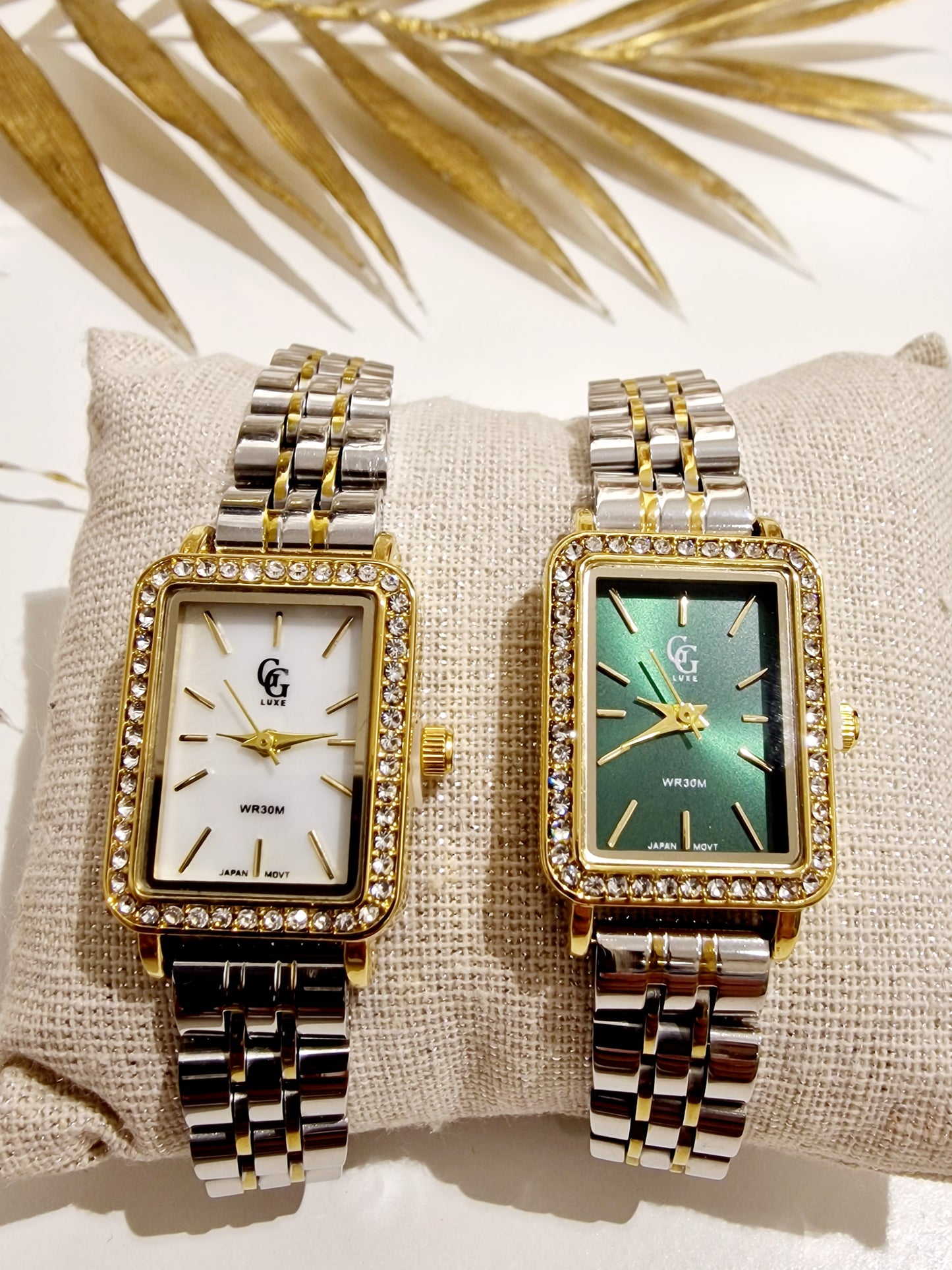 MONTRE JADE ACIER ARGENT ET DORÉ