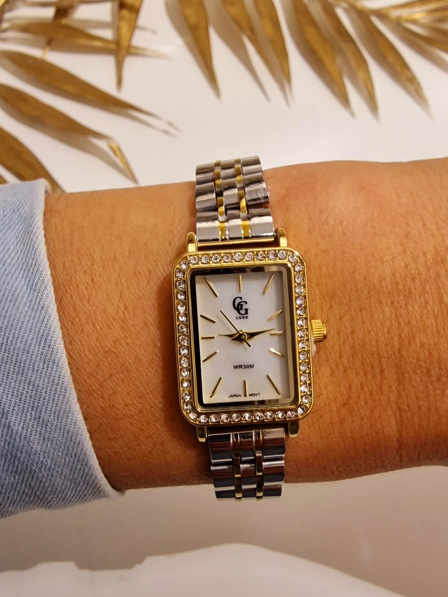 MONTRE JADE ACIER ARGENT ET DORÉ