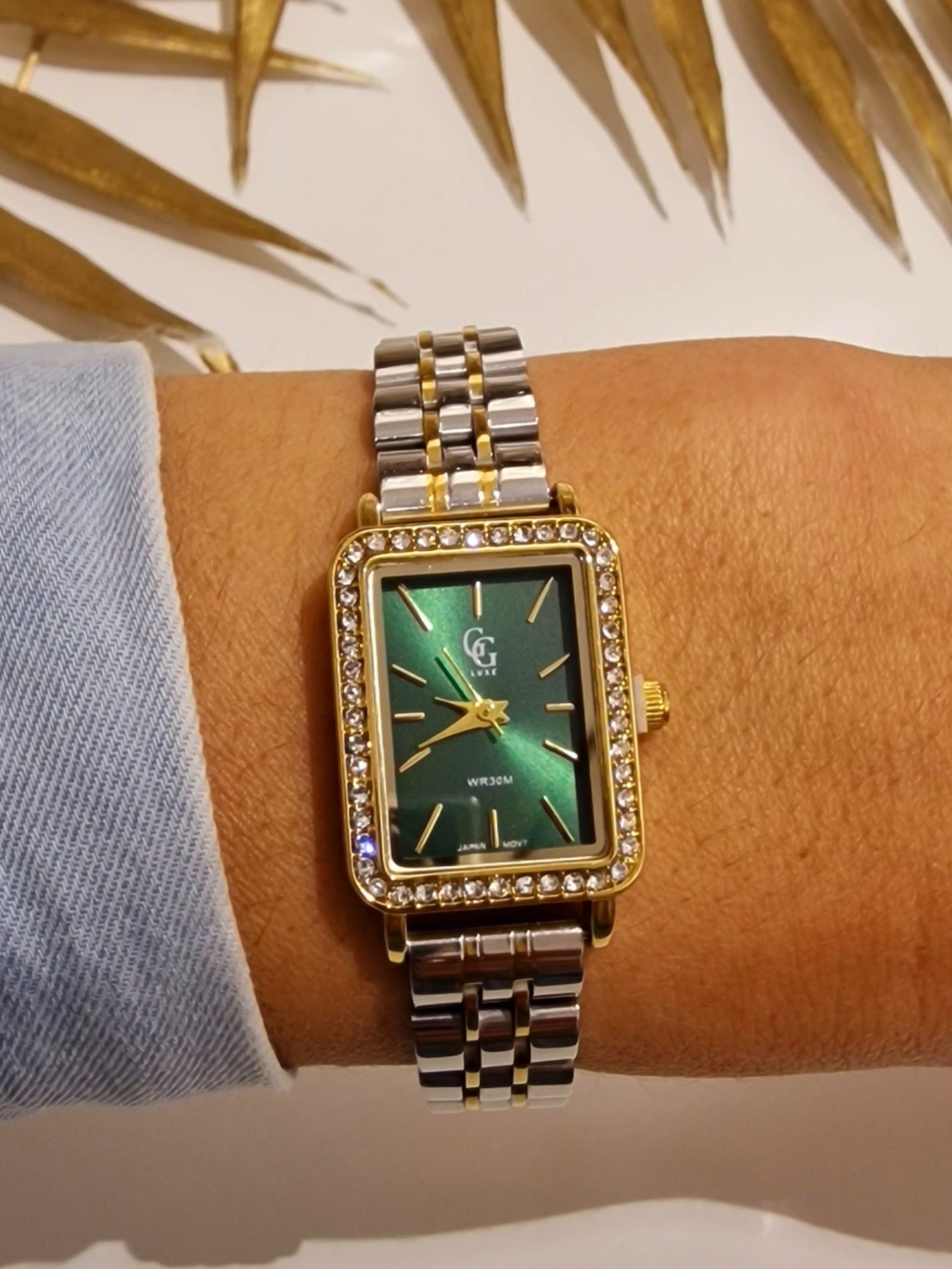 MONTRE JADE ACIER ARGENT ET DORÉ