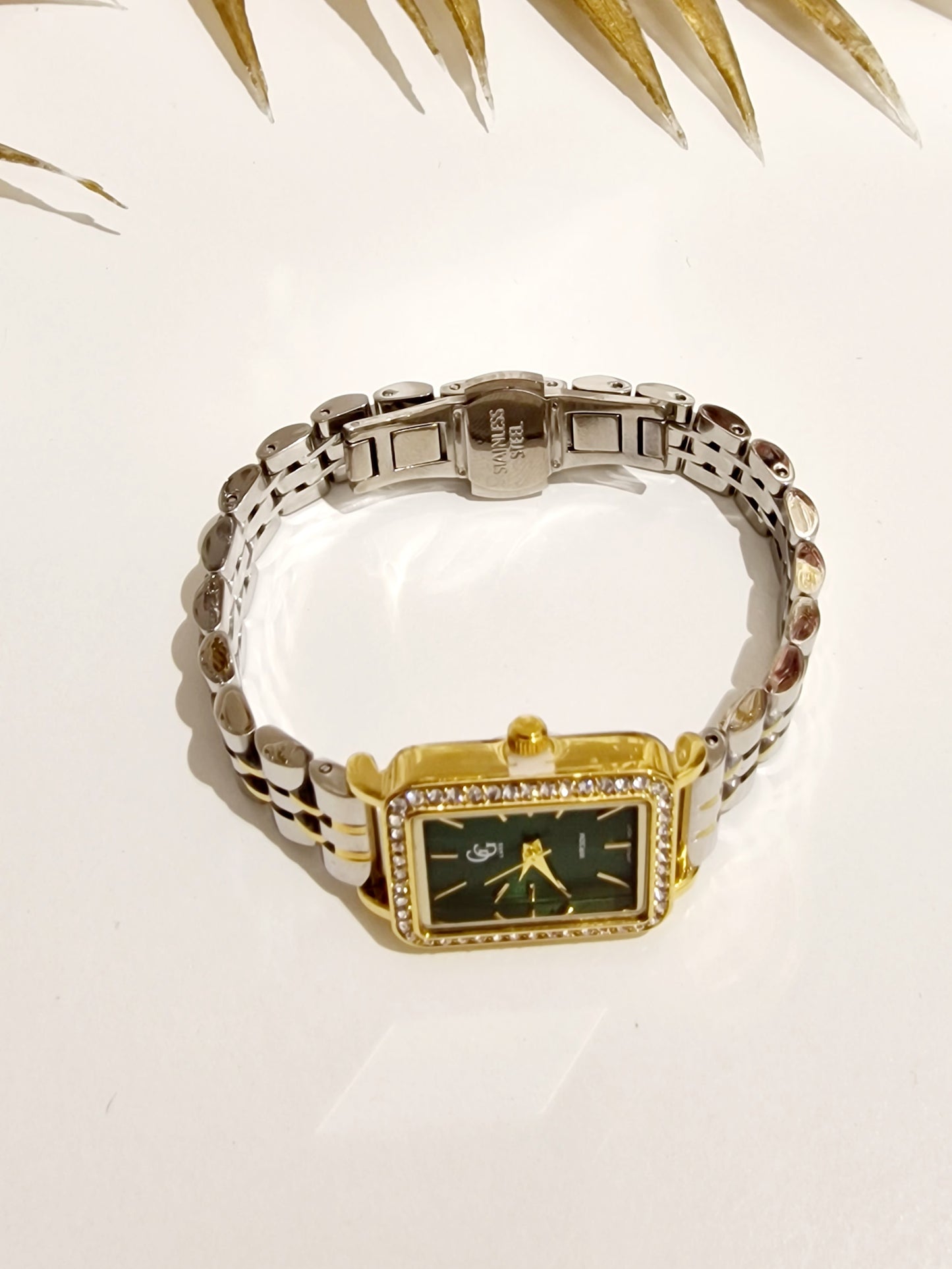 MONTRE JADE ACIER ARGENT ET DORÉ