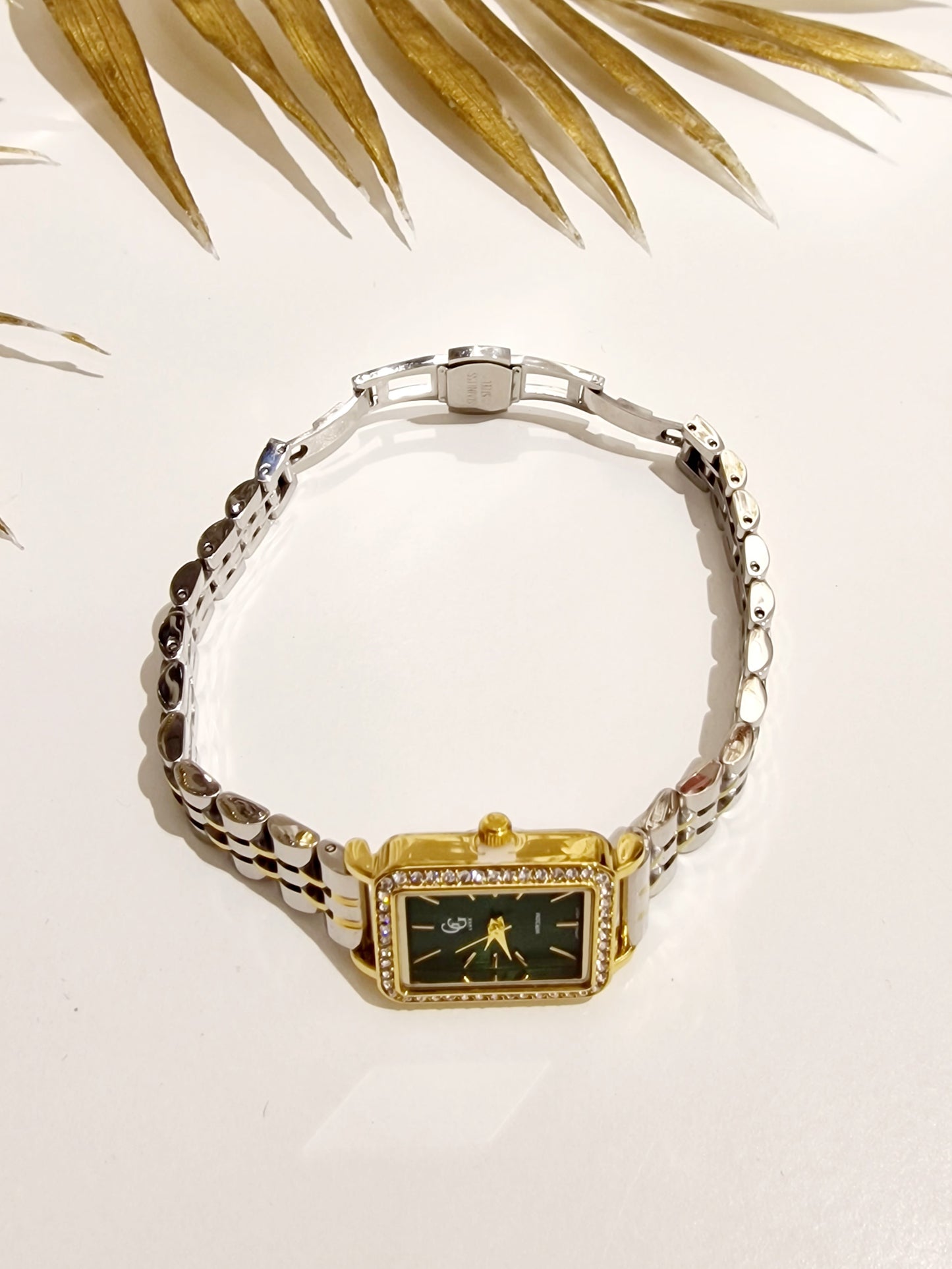 MONTRE JADE ACIER ARGENT ET DORÉ