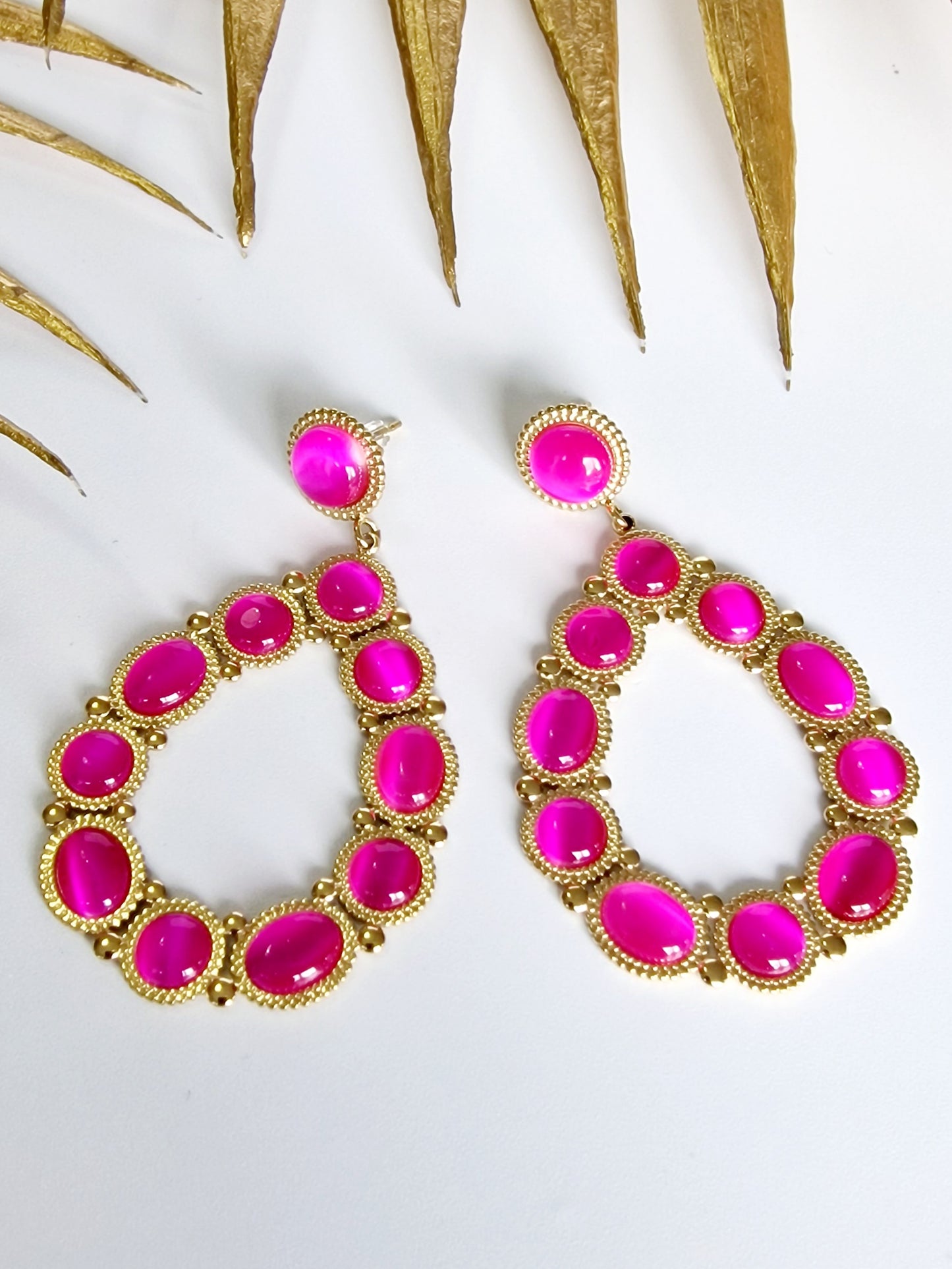BOUCLES D'OREILLES KARA ACIER OR FUSHIA