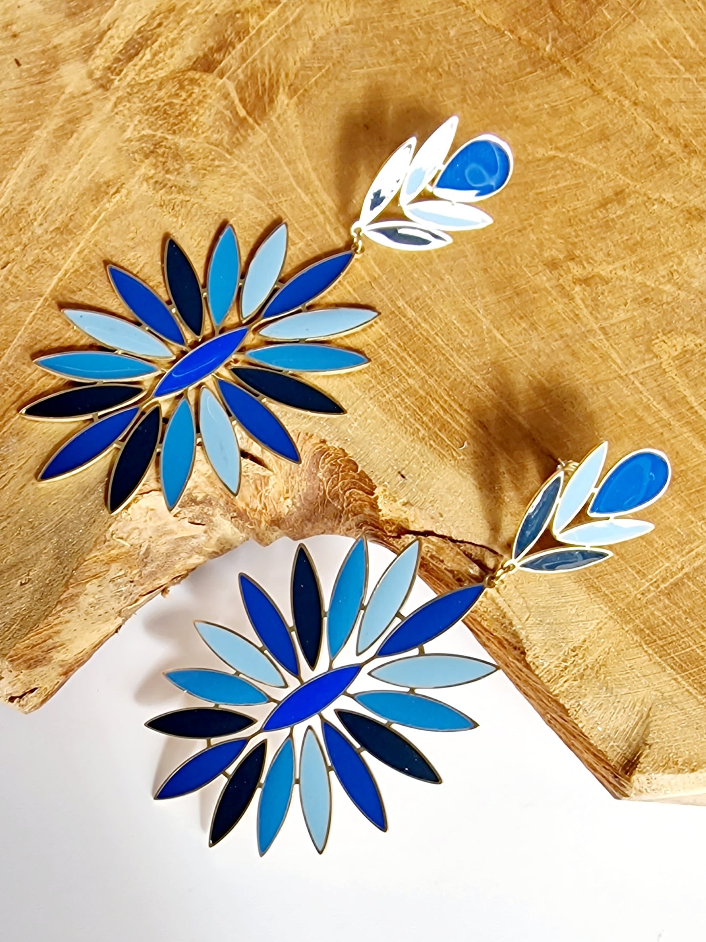 BOUCLES D'OREILLES ELIA BLEU ACIER OR