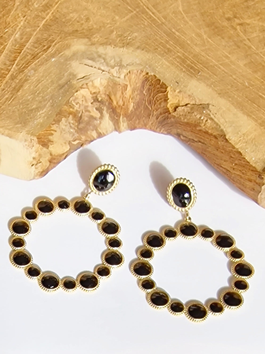 BOUCLES D'OREILLES AMAEL ACIER OR NOIR