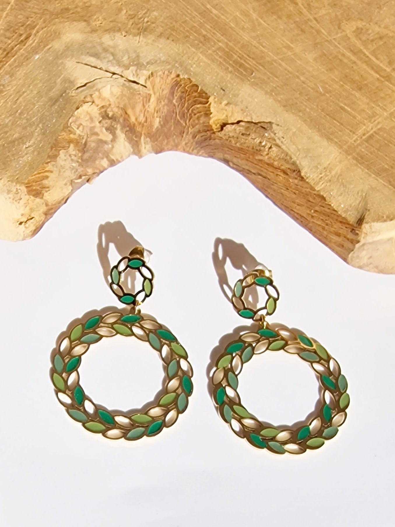 BOUCLES D'OREILLES ABBY ACIER OR ET VERT