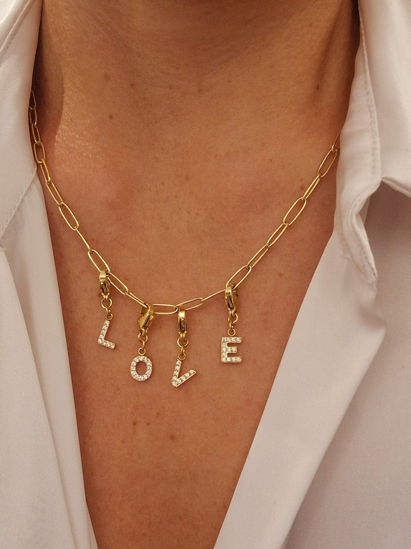 CHARME LETTRE ALPHABET ACIER OR ET STRASS