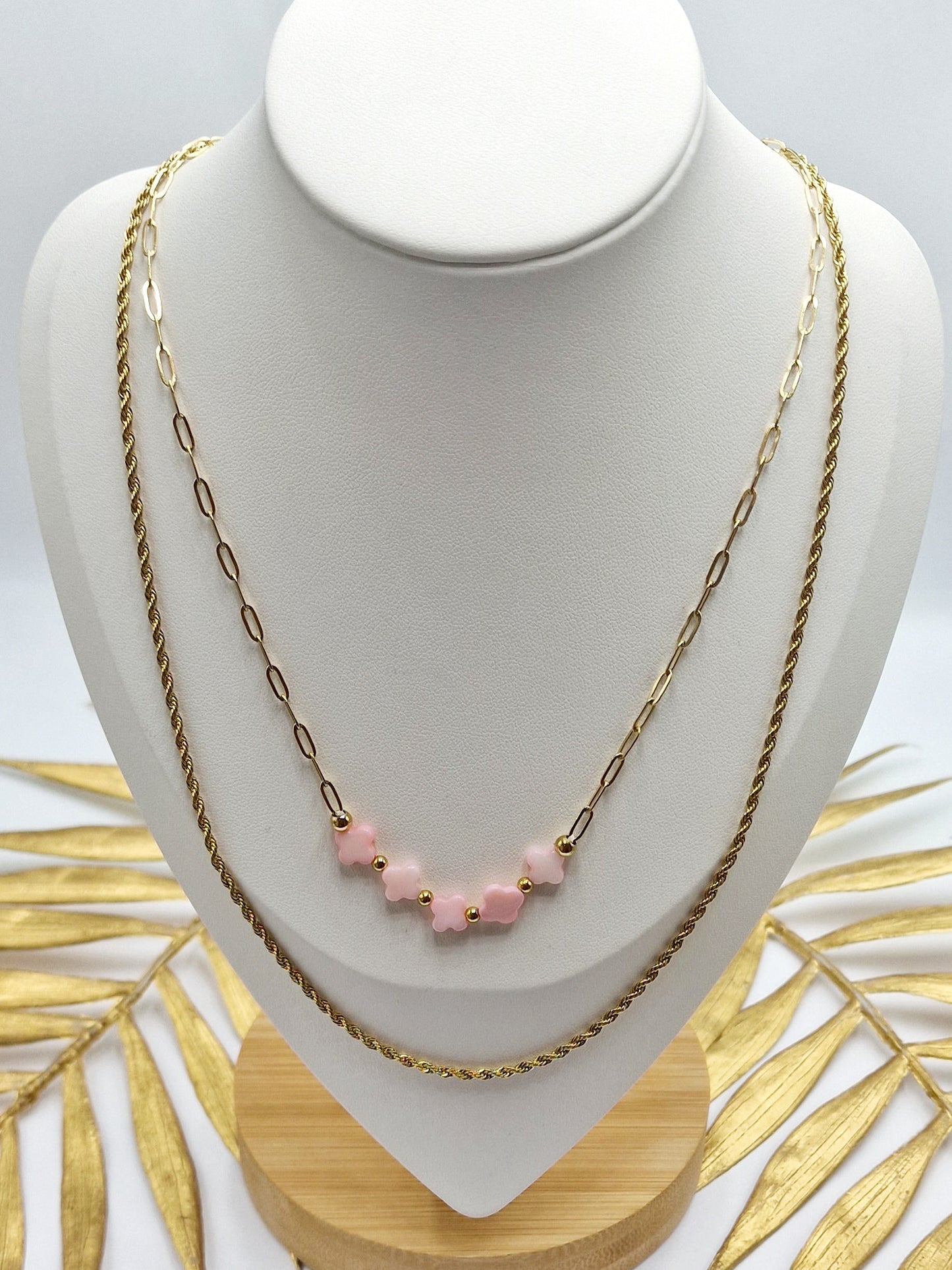 COLLIER PALMA ACIER OR ROSE