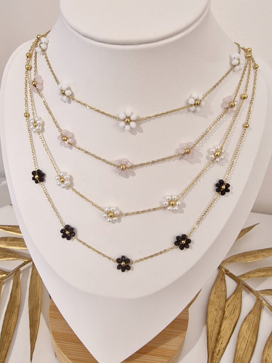 COLLIER FLEUR ACIER OR