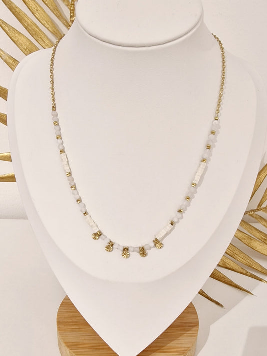 COLLIER KAMILLE PIERRE  HOWLITE ACIER OR