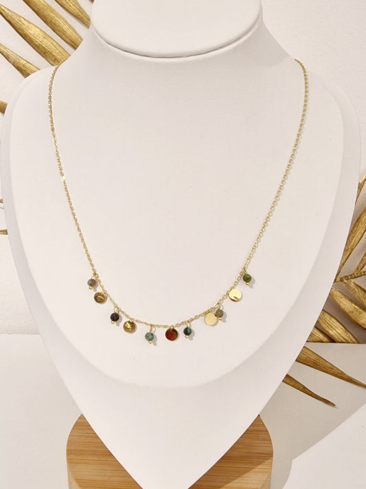 COLLIER CASSIE ACIER OR PIERRE AFRICAINE