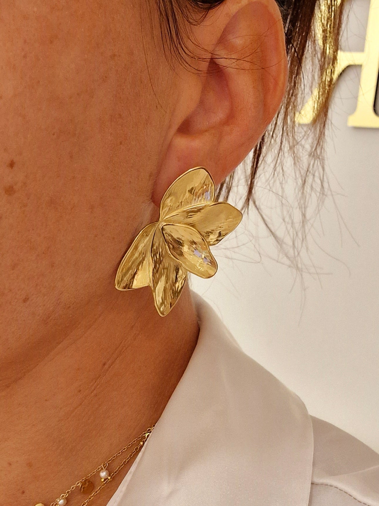 BOUCLES D'OREILLES FEUILLES ACIER OR