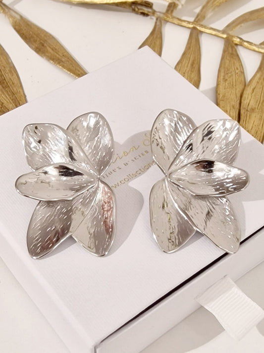 BOUCLES D'OREILLES FEUILLES  ACIER ARGENT