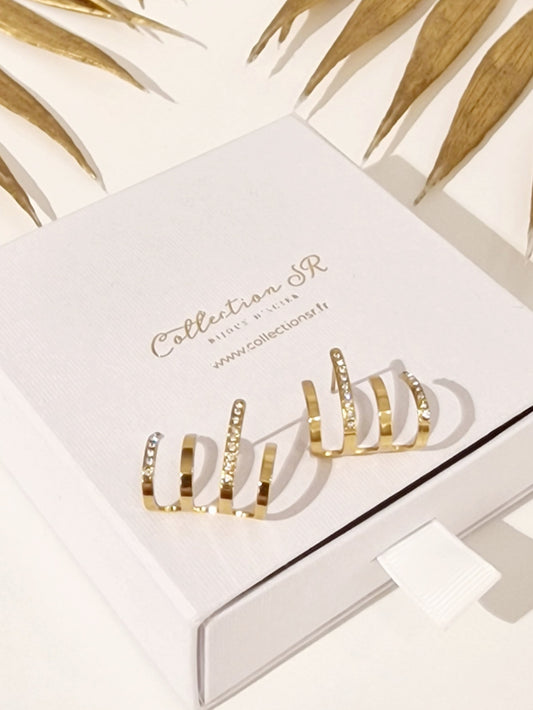 BOUCLES D'OREILLES 4 EN 1 EVRA ACIER OR