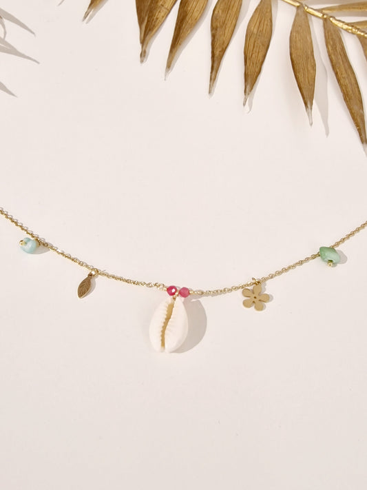 CHAINE DE CHEVILLE BORA ACIER OR PERLE MULTICOLORE