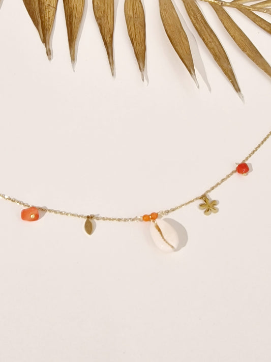 CHAINE DE CHEVILLE BORA ACIER OR PERLE ORANGE