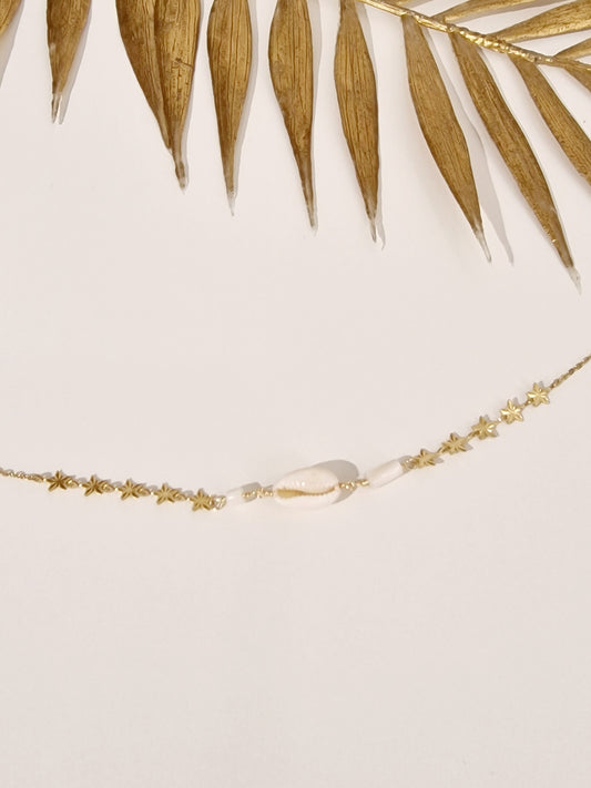 CHAINE DE CHEVILLE CASSIA ACIER OR PIERRE BLANCHE