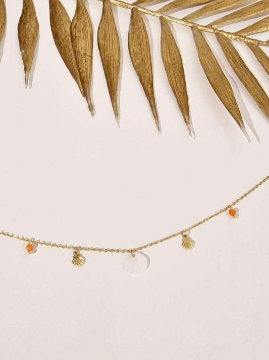 CHAINE DE CHEVILLE ELSIE ACIER OR PERLE ORANGE