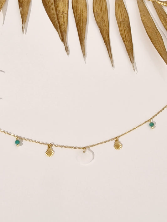 CHAINE DE CHEVILLE ELSIE ACIER OR PERLE BLEU TURQUOISE