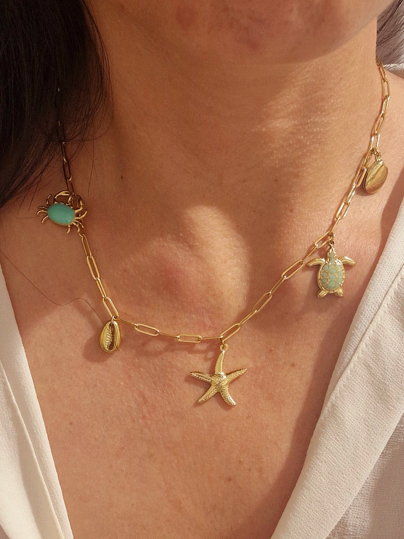 COLLIER JESSIE ACIER OR ET BLEU TURQUOISE