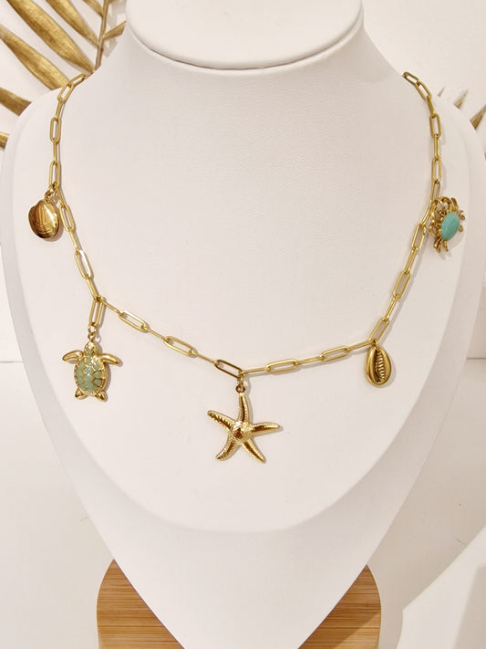 COLLIER JESSIE ACIER OR ET BLEU TURQUOISE