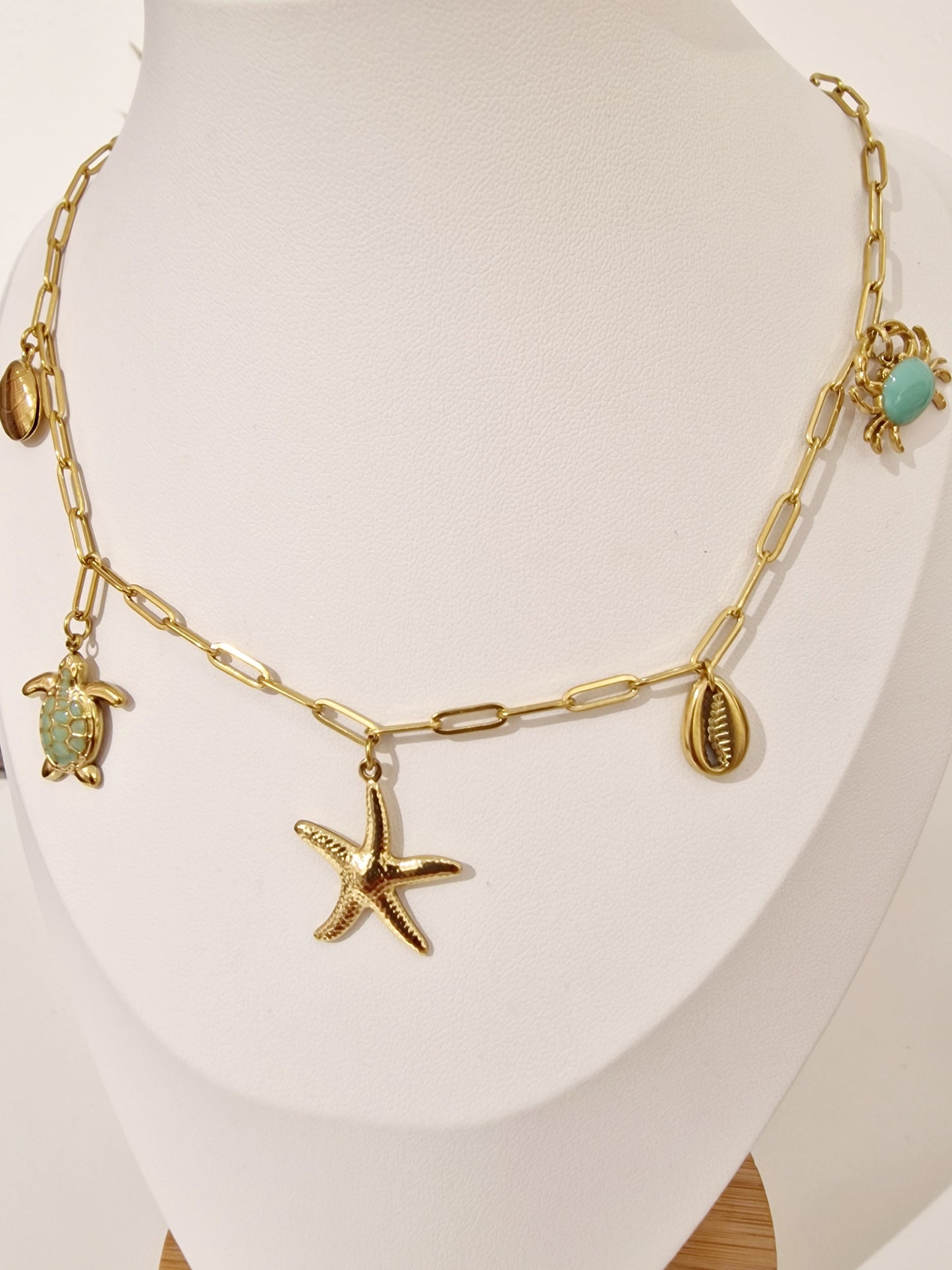 COLLIER JESSIE ACIER OR ET BLEU TURQUOISE