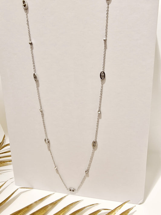 COLLIER SAUTOIR BOREN ACIER ARGENT