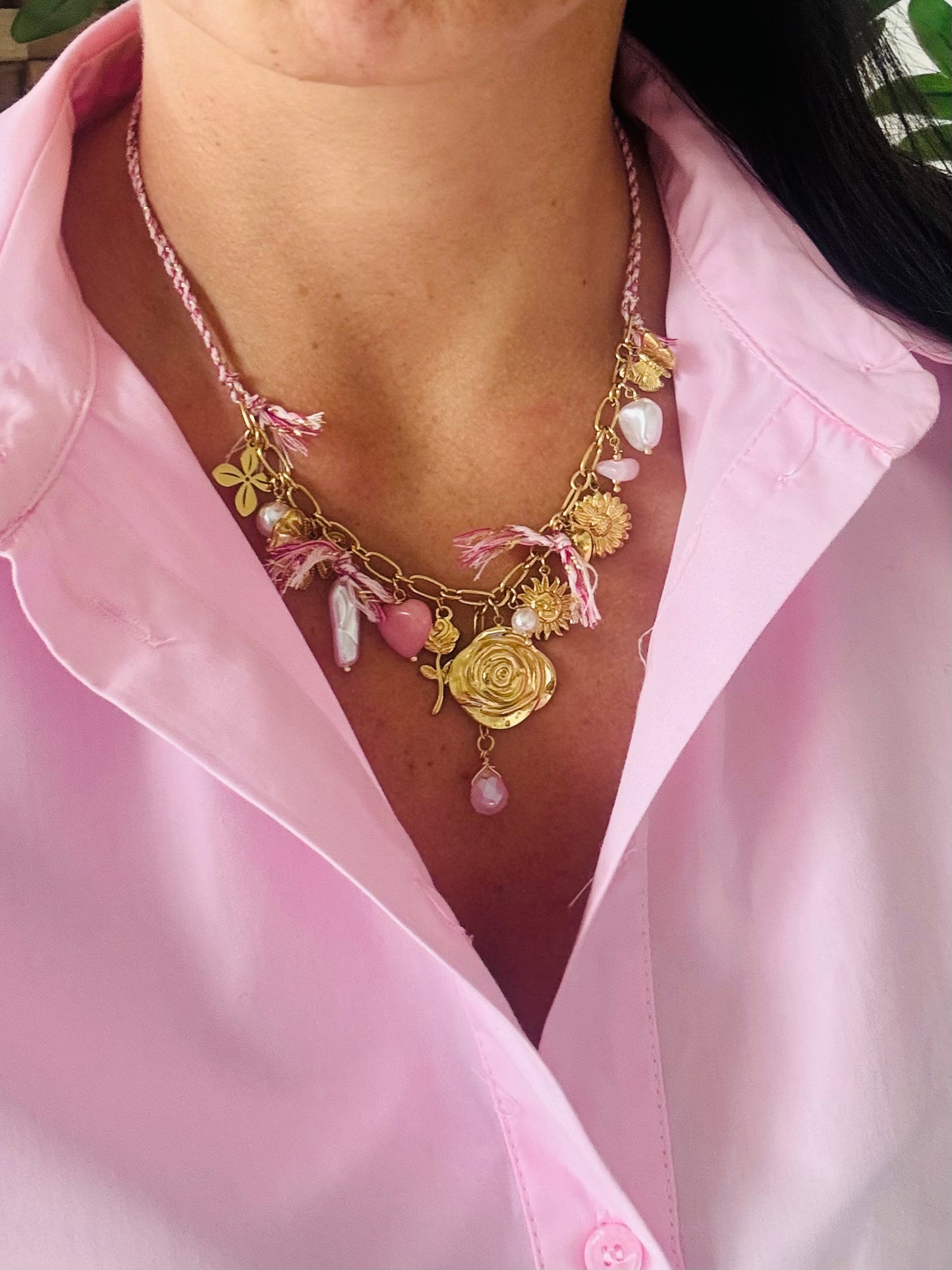 COLLIER KACIE ACIER OR ROSE