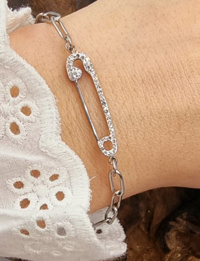 Bracelet épingle acier argent - Collection SR