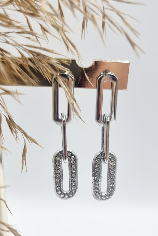 BOUCLES D'OREILLES AMBRE ACIER ARGENT - Collection SR