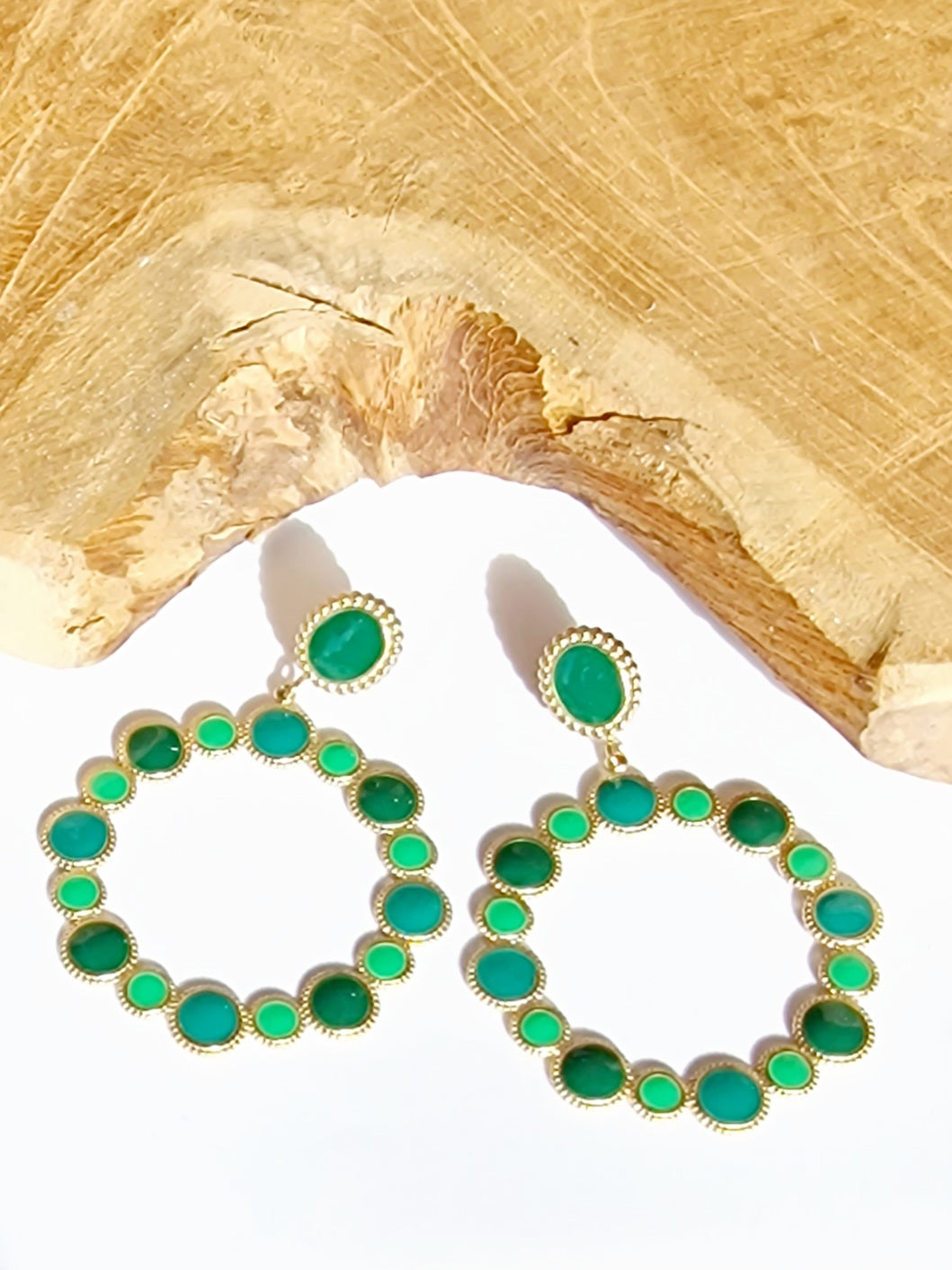 BOUCLES D'OREILLES AMAEL ACIER OR VERT