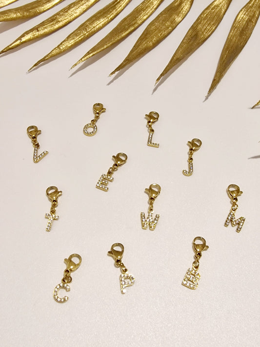 CHARME LETTRE ALPHABET ACIER OR ET STRASS