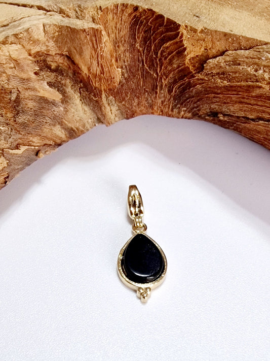 CHARM GOUTTE ONYX ACIER OR