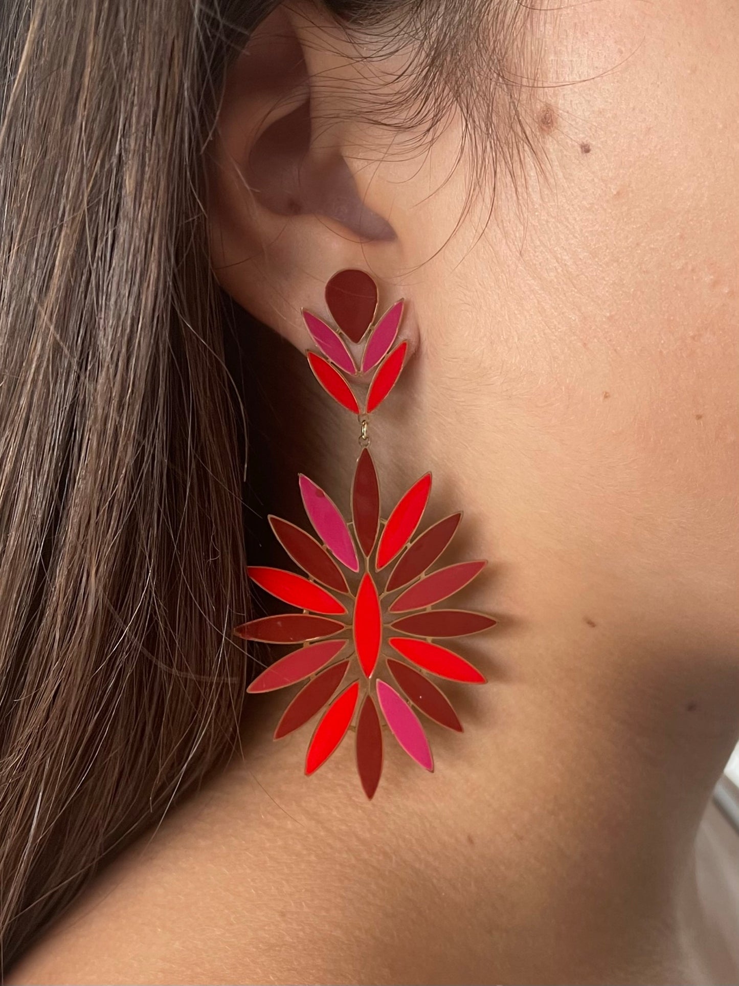 BOUCLES D'OREILLES ELIA ROUGE ACIER OR