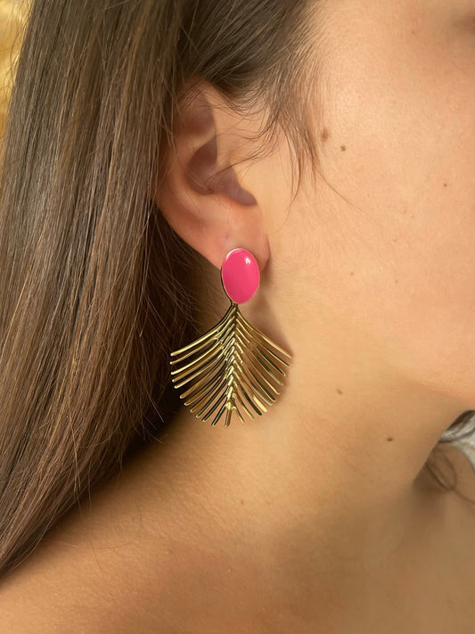 BOUCLES D'OREILLES LEANA ACIER OR FUSHIA