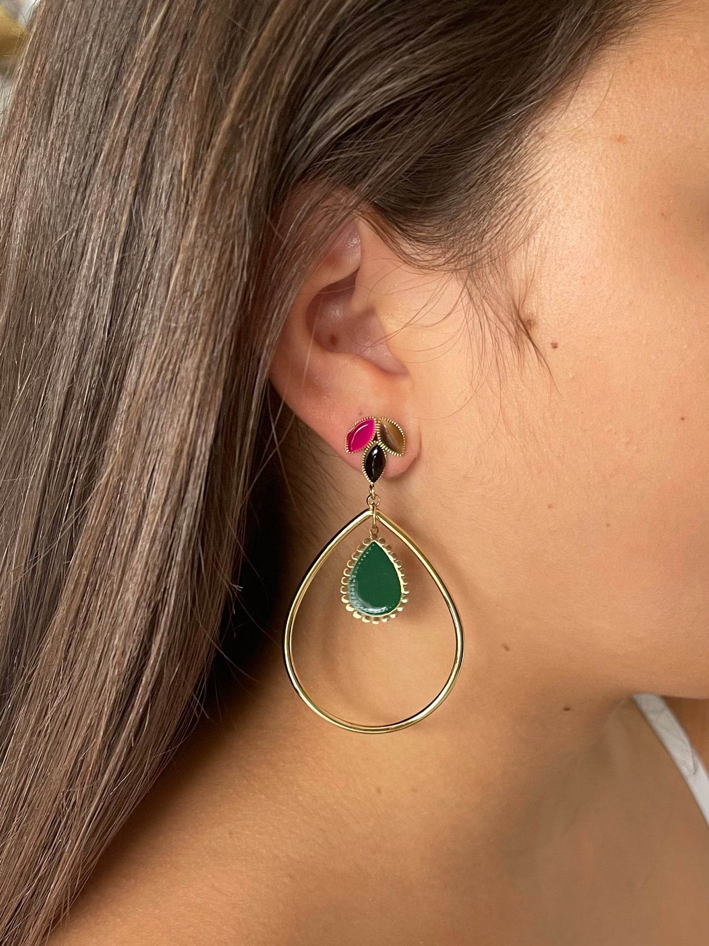 BOUCLES D'OREILLES LIZEA ACIER OR MULTICOLORS