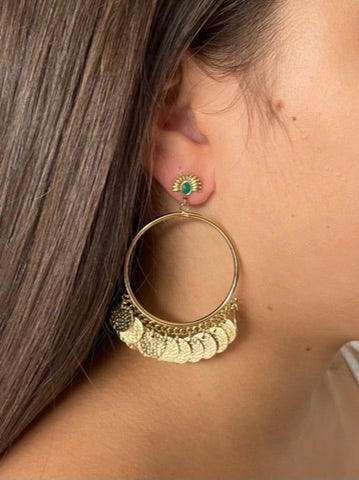 BOUCLES D'OREILLES ANYA ACIER OR VERT