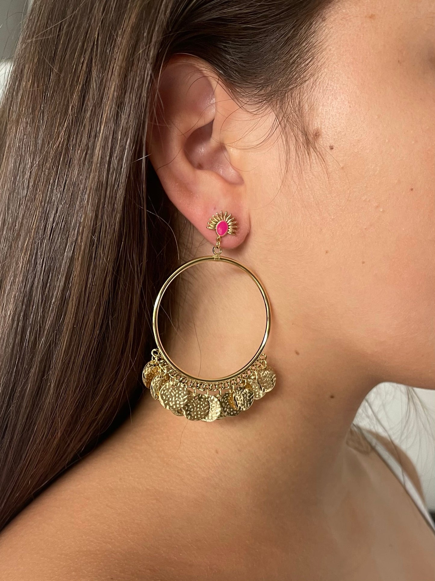 BOUCLES D'OREILLES ANYA ACIER OR FUSHIA