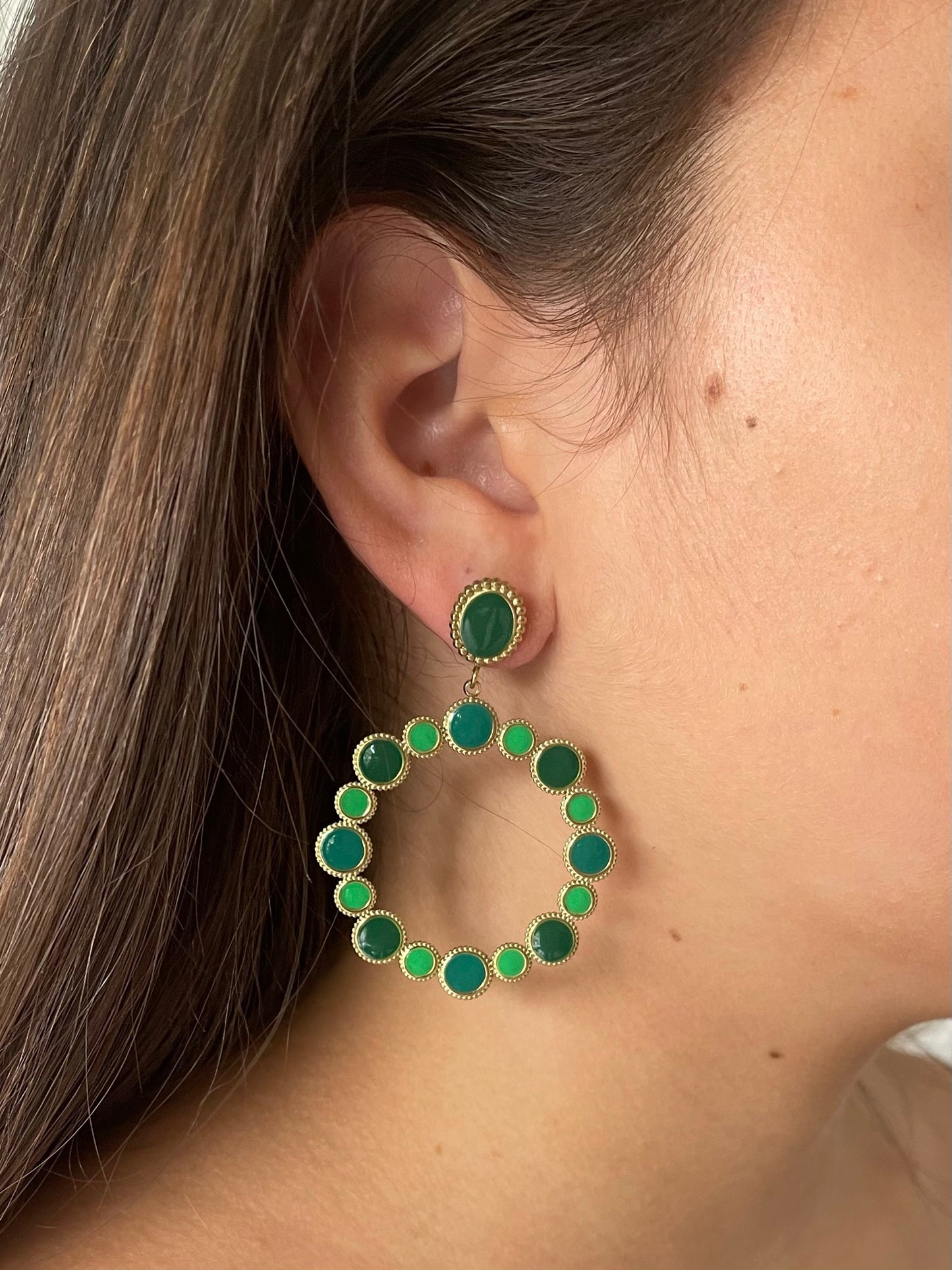 BOUCLES D'OREILLES AMAEL ACIER OR VERT